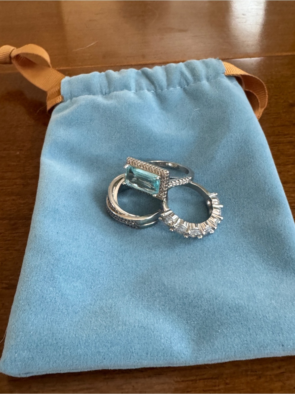 OLIVIA HAYES VINTAGE SILVER TURQUOISE GLASS RING SET, size 7 - Picture 3 of 8